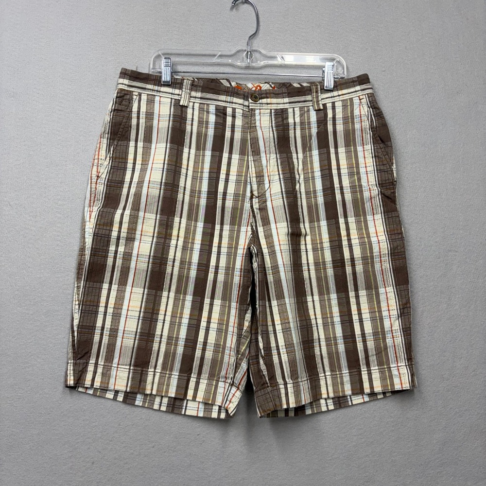 Tommy Bahama Shorts Mens 36 Brown Plaid Cotton Silk Blend Flat Front Marlin V28